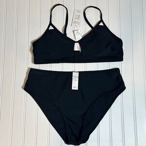 Cupshe Women 2 Piece Swimsuit Large Black Bikini Cutout Top High Waist Cheeky